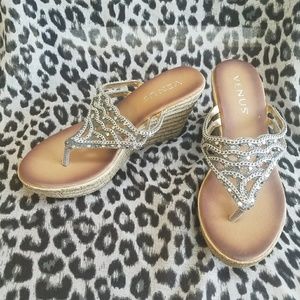 NEVER WORN! Venus silver embellished wedge sandals